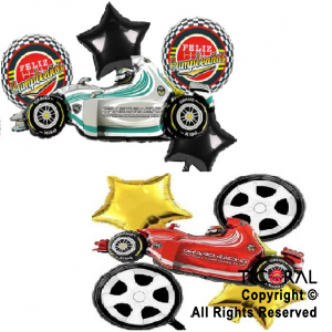 SET DE GLOBOS METALIZADO AUTO CARRERA FORMULA 1 5 UNIDADES X 1